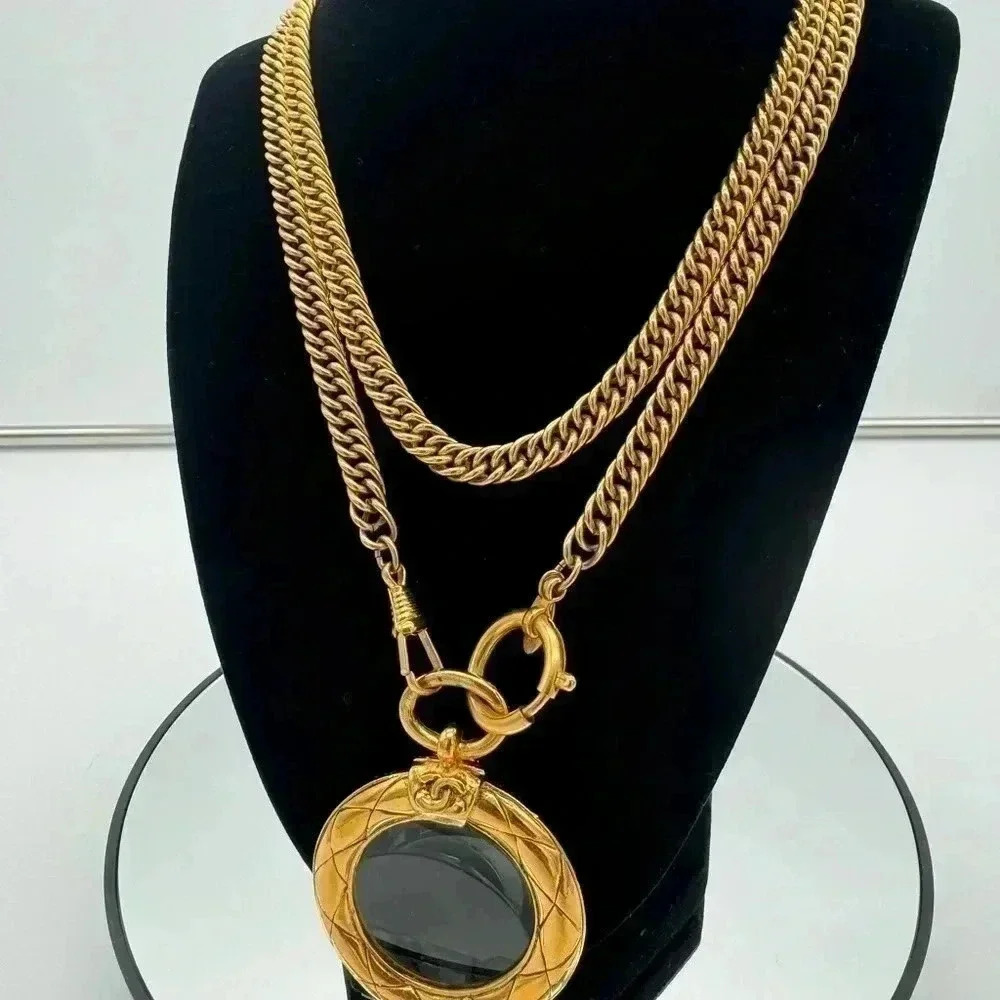 RARE! Chanel Vintage Magnifying Glass Long Necklace 24K gold plated